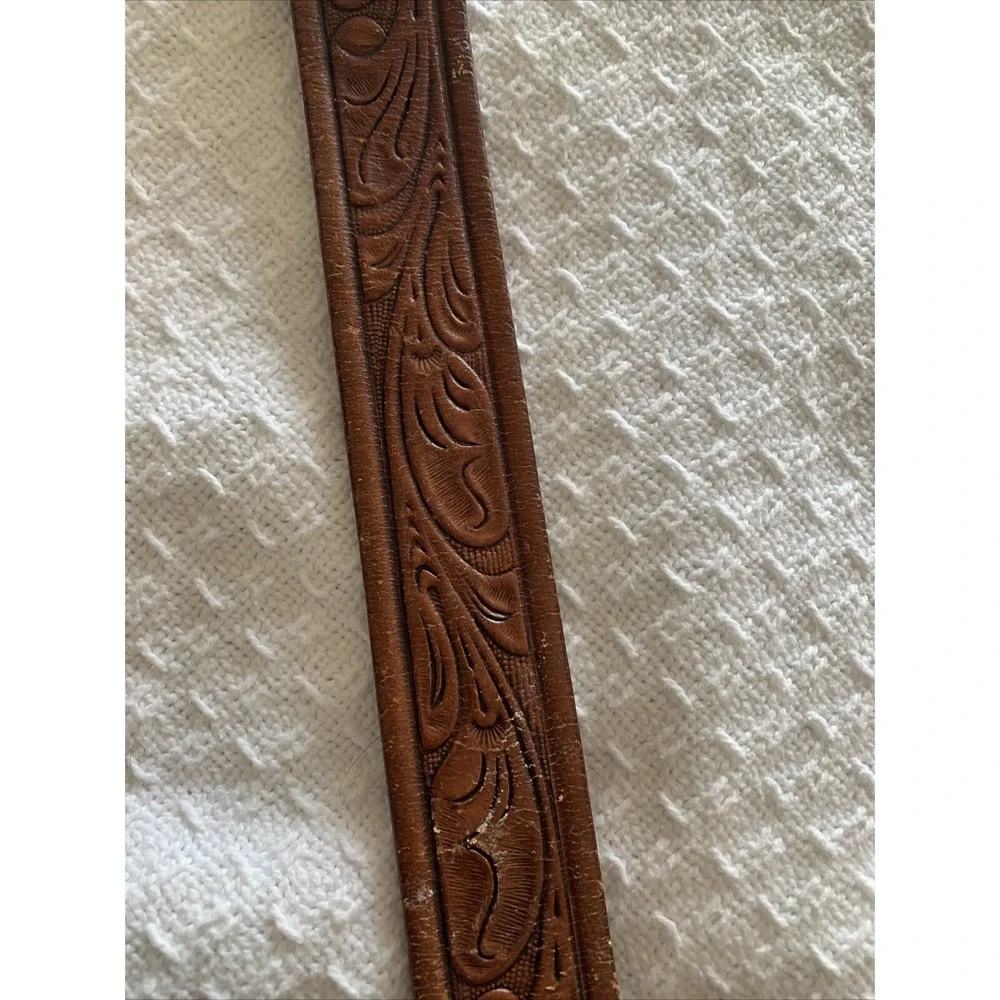 Vtg Tooled‎ Western Kids Belt Brown Leather Size 32